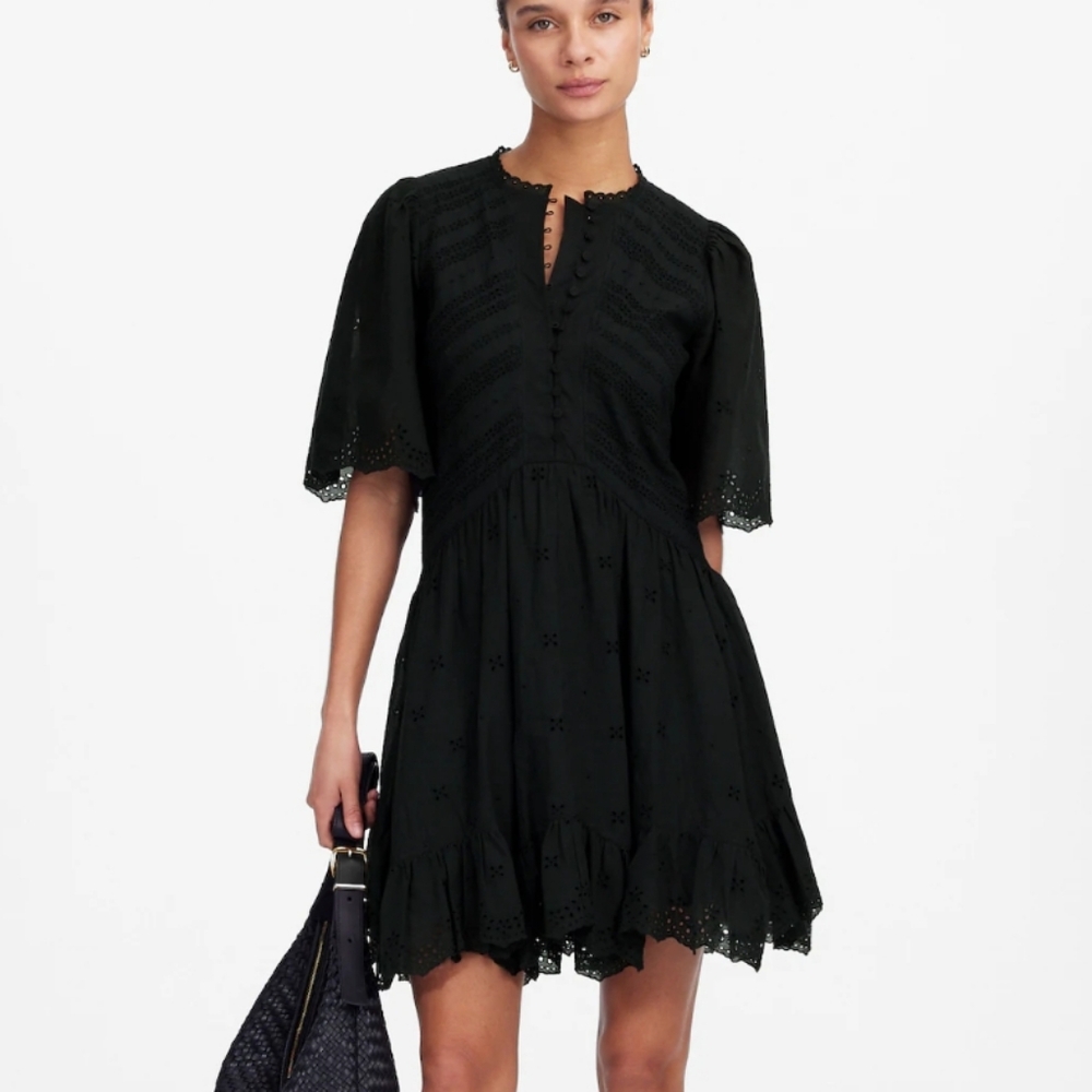 Madewell Eyelet Flutter Sleeve Mini Dress in Cotton, NEW! NU556